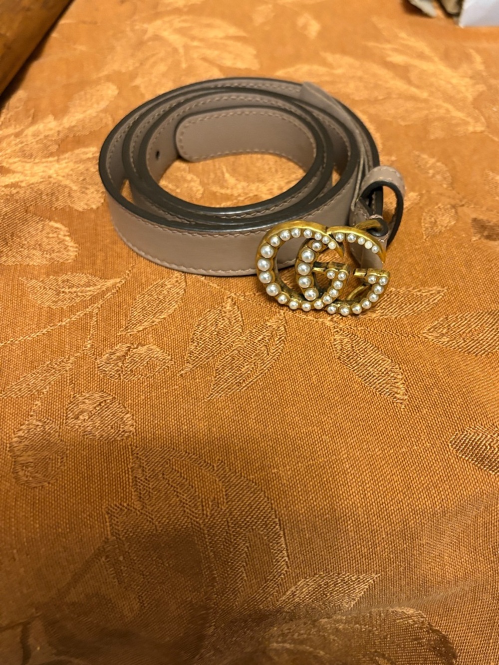 Gucci Belt Mauve Taupe with Pearls